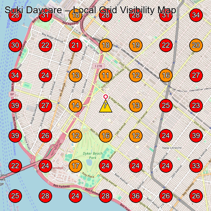 Suki Daycare GeoGrid visibility map for Day Care Center in Brooklyn
